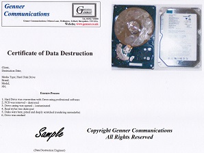 Telford Hard Disk Drive data destruction certificate